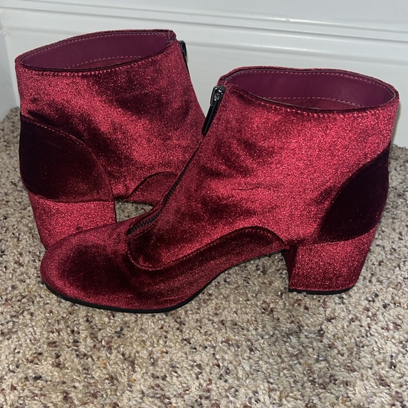 Circus Sam Edelman Vanessa Zipper Velvet Ankle Boots Booties Burgundy - Picture 7 of 9